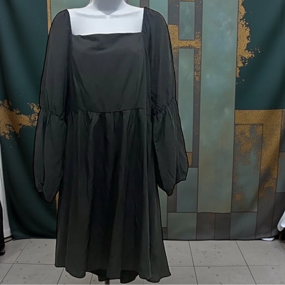 PrettyGarden Black Smocked Babydoll Dress XXL Lantern Sleeve Fit Flare - Picture 2 of 16